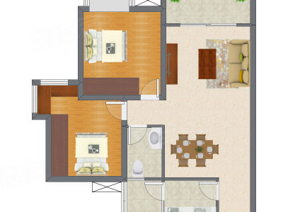 2室2厅 69.54平米户型图