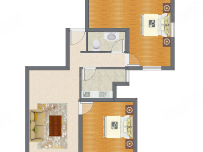 2室1厅 98.26平米户型图
