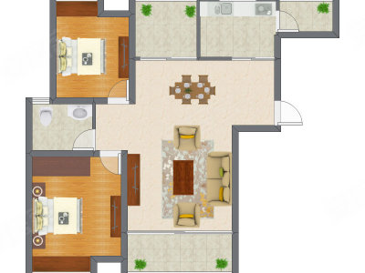 2室2厅 77.52平米户型图