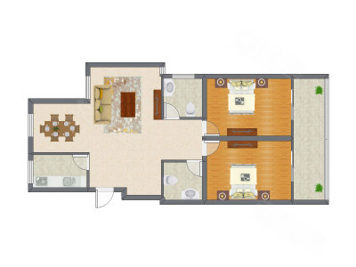 2室2厅 88.88平米户型图