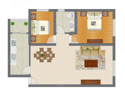 2室1厅 65.63平米户型图