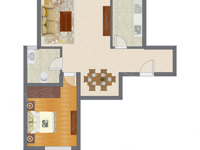 1室2厅 81.13平米户型图