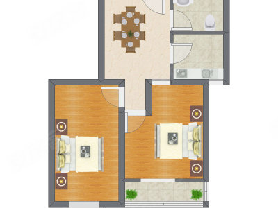 2室1厅 68.61平米户型图
