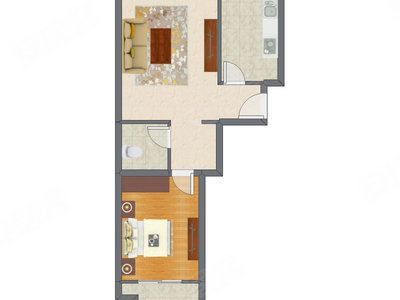 1室1厅 70.83平米户型图