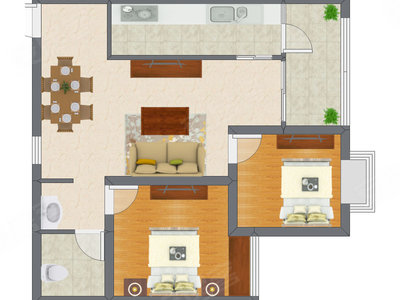 2室2厅 74.41平米户型图