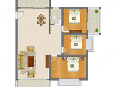 3室2厅 102.54平米户型图