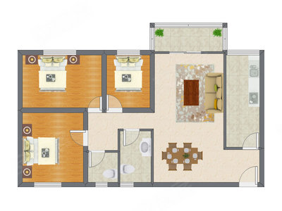 3室2厅 122.44平米户型图
