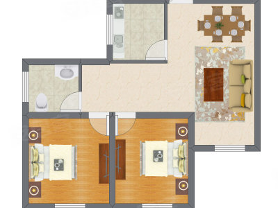 2室2厅 75.22平米户型图