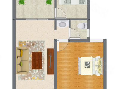 1室1厅 39.11平米户型图