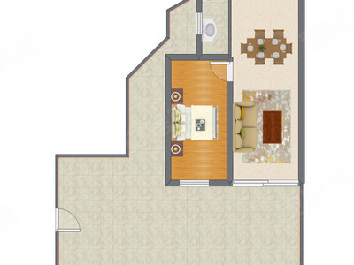 1室2厅 54.37平米户型图