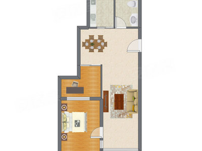 2室2厅 68.05平米户型图