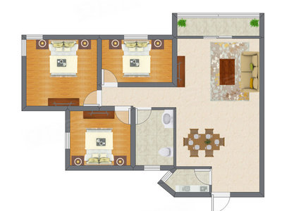 3室2厅 80.60平米