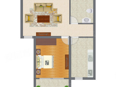 1室2厅 62.42平米户型图