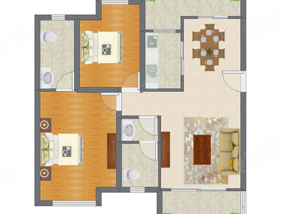 2室2厅 95.95平米户型图