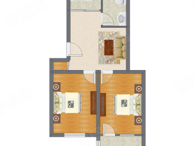 2室1厅 71.63平米户型图
