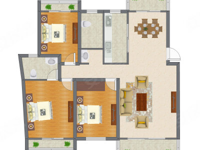 3室2厅 131.17平米