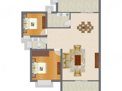 2室2厅 90.63平米户型图