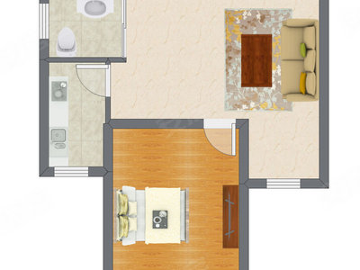 1室1厅 57.00平米户型图