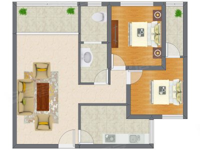 2室1厅 65.12平米