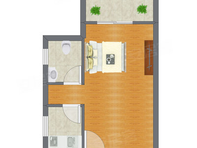 1室1厅 27.75平米户型图