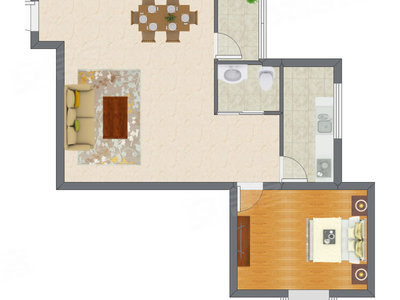 1室2厅 82.00平米户型图