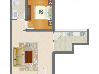 1室1厅 55.77平米户型图