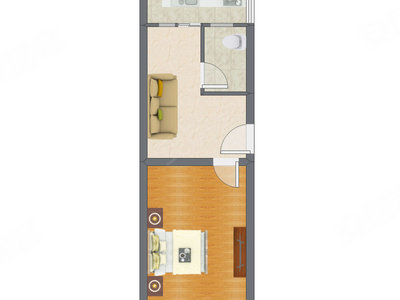 1室1厅 45.88平米户型图