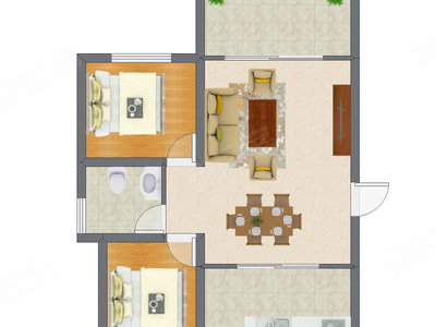 2室2厅 59.25平米户型图