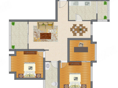2室2厅 101.04平米户型图