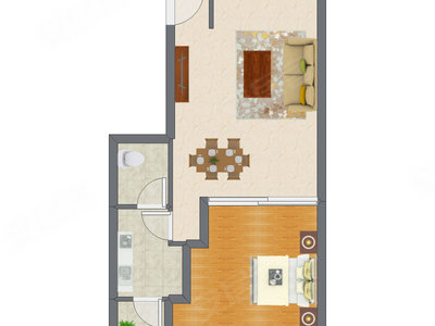 1室2厅 73.41平米户型图