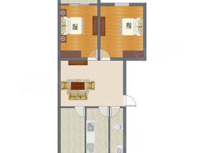 2室1厅 70.61平米户型图