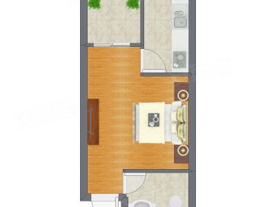 1室0厅 31.66平米户型图