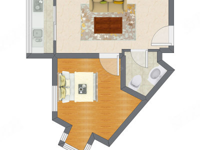 1室1厅 55.41平米户型图