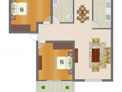 2室1厅 87.05平米户型图