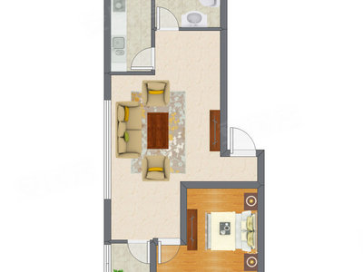 1室1厅 45.42平米户型图