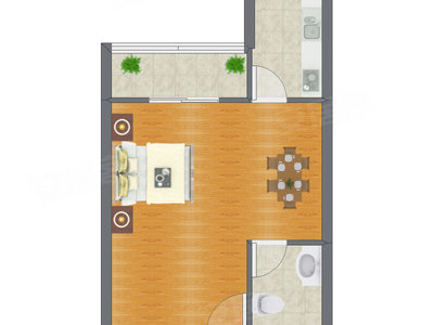 1室0厅 46.53平米户型图