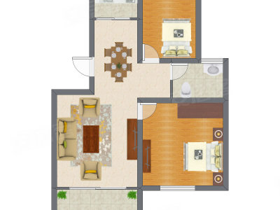 2室2厅 90.25平米户型图
