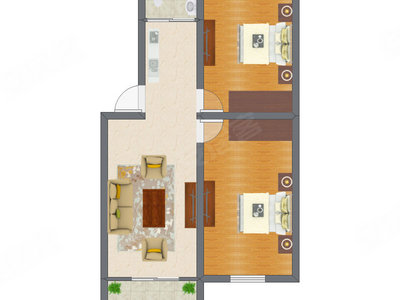 2室1厅 56.34平米户型图