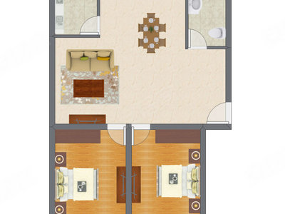 2室2厅 64.56平米户型图