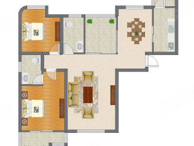 2室2厅 114.70平米户型图