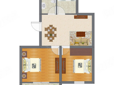 2室1厅 45.27平米户型图