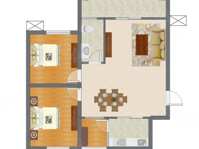 2室2厅 96.36平米户型图