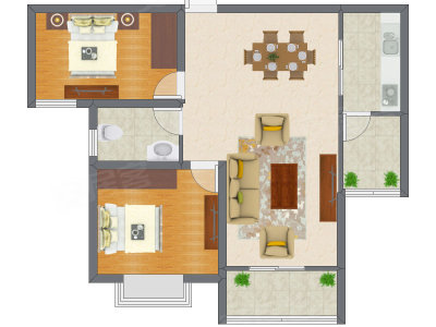 2室2厅 66.59平米户型图