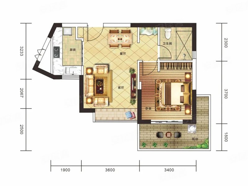 兆南熙园(新房)1室2厅1卫63㎡南66万