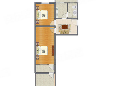 2室1厅 64.03平米户型图