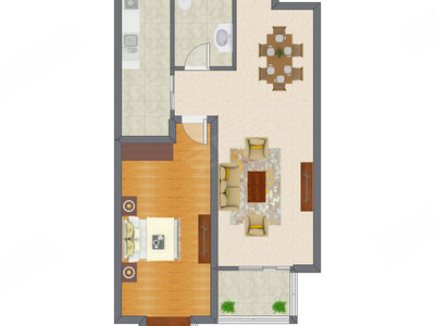 1室2厅 60.55平米户型图