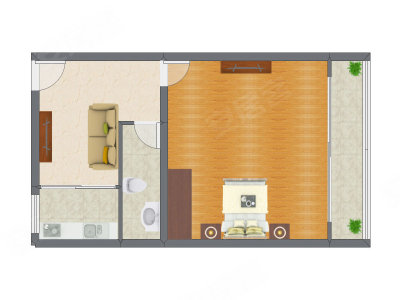 1室1厅 53.05平米户型图