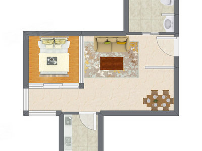 1室2厅 54.55平米户型图
