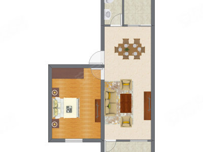 1室1厅 51.77平米户型图