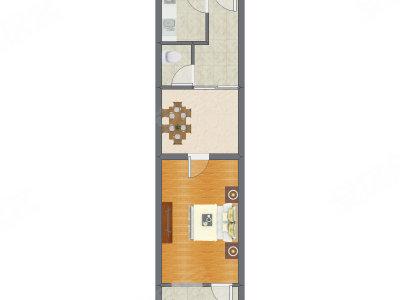 1室1厅 51.40平米户型图